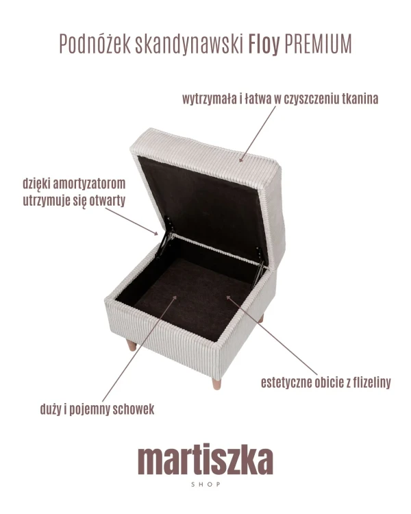 Podnóżek do fotela sztruksowego z pojemnikiem
