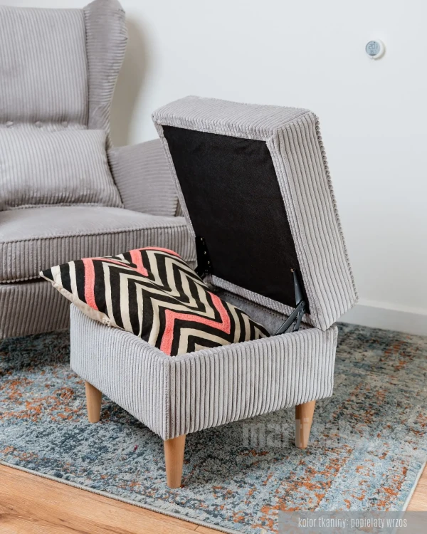 Podnóżek ze schowkiem popielaty sztruks